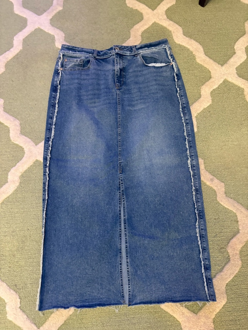 Ashley Stewart Blue Denim Straight Maxi Skirt